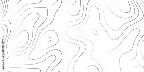 Clean white background with thin black abstract contour lines forming organic, flowing topographic map shapes, perfect for minimalist design and data visualization