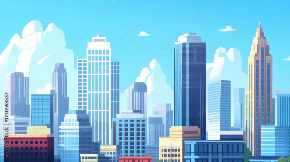 Fototapeta premium a city with tall buildings and a blue sky