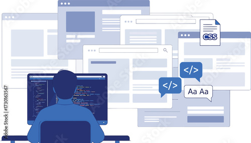 Web developer working on code isolated on white background