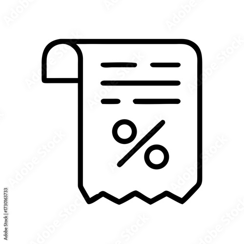 Receipt with discount percentage symbol on white background concept of icon  