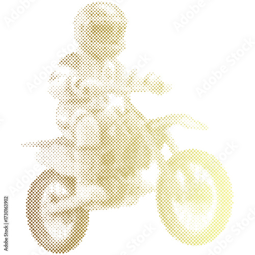 Halftone dots pattern gradient of AMotocross rider performing high jump in gradient