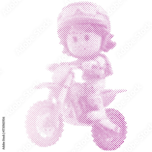 Halftone dots pattern gradient of AMotocross rider performing high jump in gradient