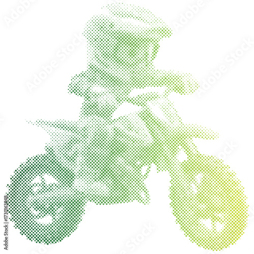 Halftone dots pattern gradient of AMotocross rider performing high jump in gradient