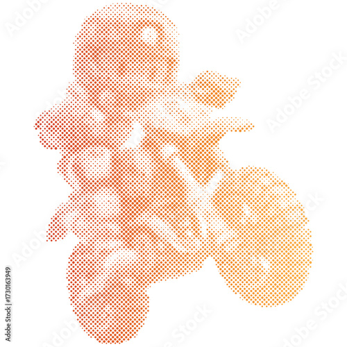 Halftone dots pattern gradient of AMotocross rider performing high jump in gradient