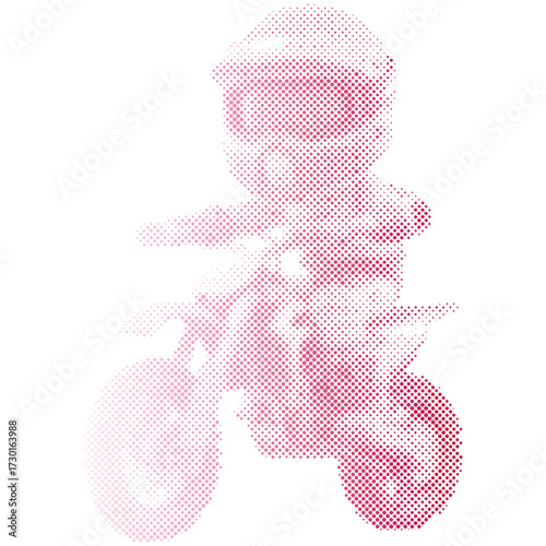 Halftone dots pattern gradient of AMotocross rider performing high jump in gradient