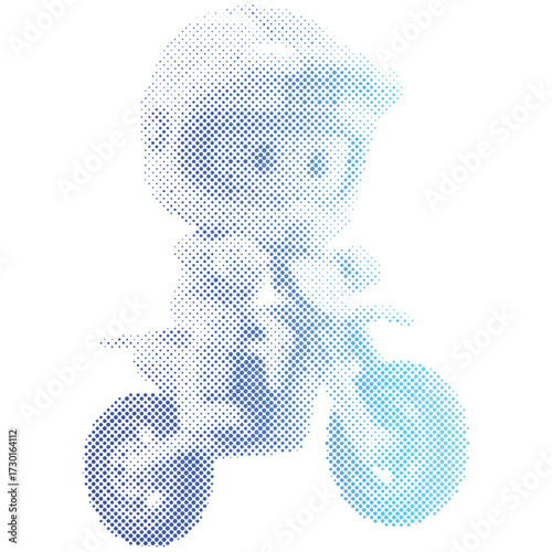 Halftone dots pattern gradient of AMotocross rider performing high jump in gradient