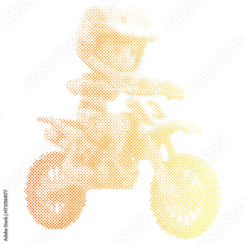 Halftone dots pattern gradient of AMotocross rider performing high jump in gradient