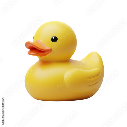 Yellow rubber duck isolated on transparent background, a classic bath toy for kids