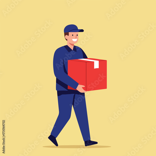 Delivery man carries box