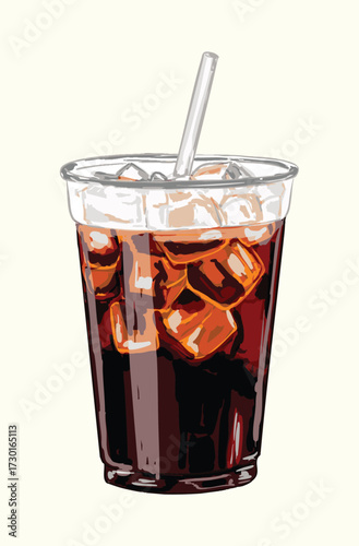 Iced Americano Illustration – Cold Black Coffee Drink