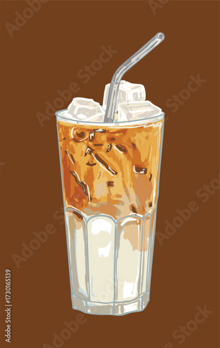 Iced Latte Illustration – Cold Coffee Drink with Milk