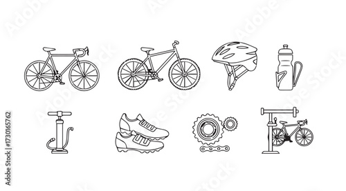 Vector art of bicycle equipment set