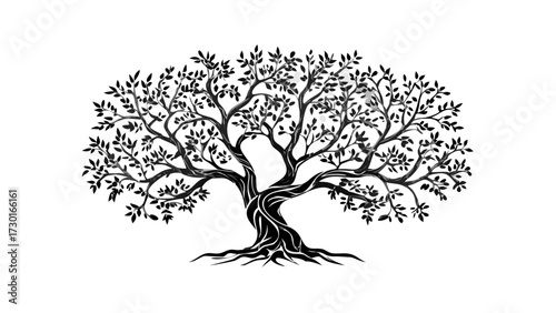 Magnificent, sprawling tree with deep roots and lush foliage, perfect for symbolizing growth, resilience, and family heritage in your designs
