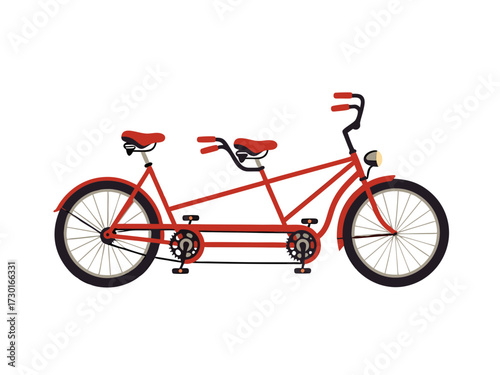 Red Tandem Bicycle Pixel Art with Two Seats and Handlebars on White Background