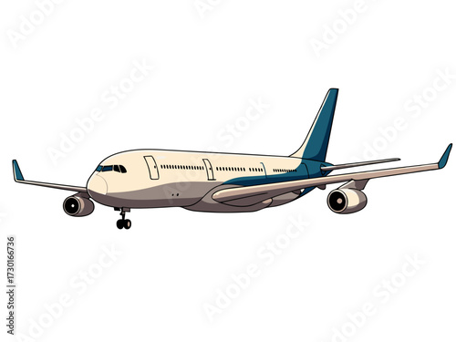 White And Blue Airplane On White Background In Pixel Art Style