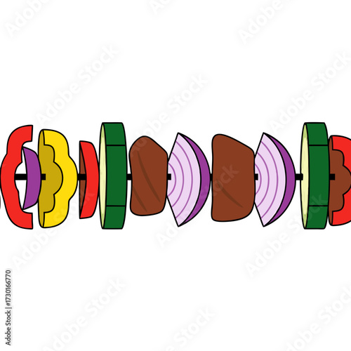 Colorful Kebab Skewer with Meat and Vegetables on White Background Food Illustration