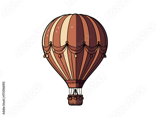 Pixelated Hot Air Balloon with Striped Canopy and Decorative Accents in Deep White Background Art