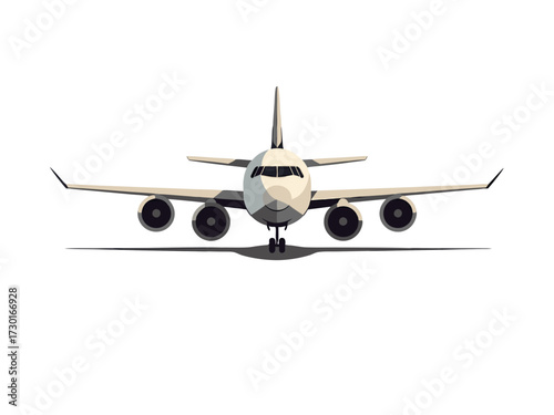 Low Resolution Digital Artwork of Jet Airplane Frontal View on White Background Pixelated Graphics and Aviation Theme with Neutral Hues