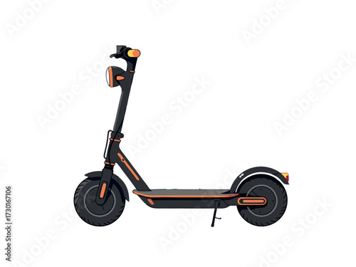 Pixel Art Electric Scooter on White Background with Orange Accents Digital Illustration