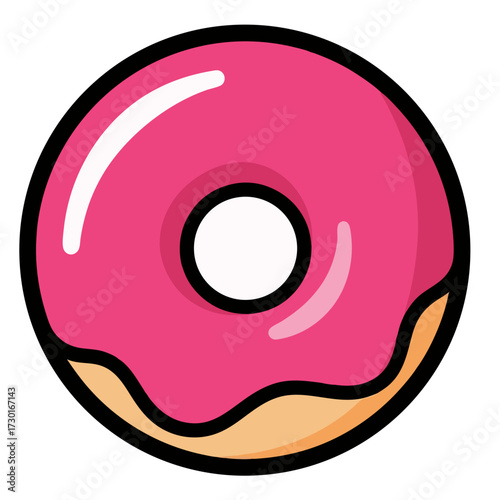 Pink Iced Donut Isolated on Transparent Background Sweet Treat Illustration