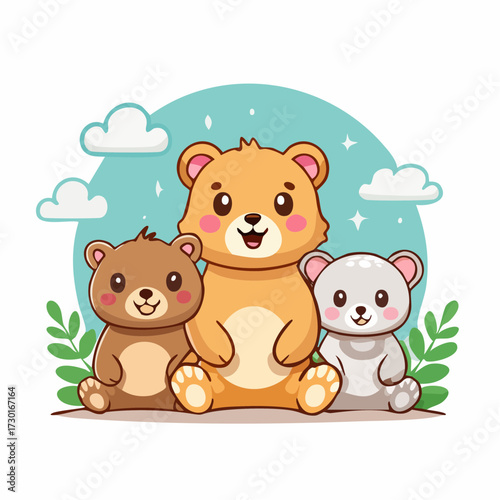 Adorable Bear Cub Trio A Cute and Playful Illustration for Children's Designs