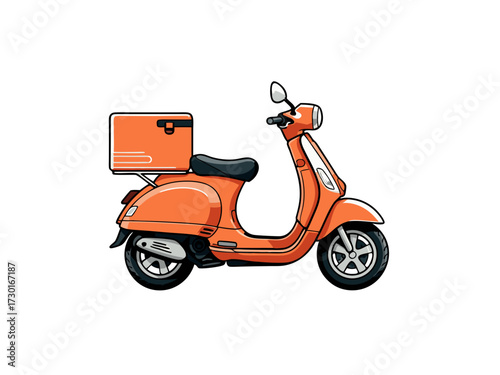 Pixelated Orange Delivery Scooter on White Background Vector Illustration