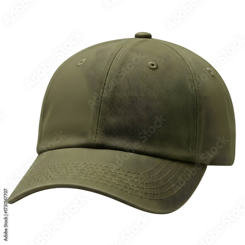 Canvas Print Olive green baseball cap isolated on transparent background, a stylish headwear
