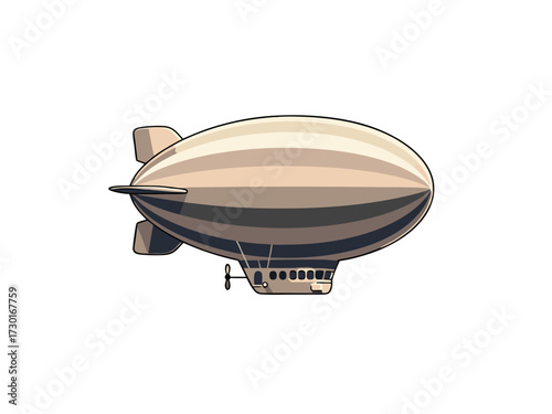 Side View of Light Beige Pixel Art Blimp with Rounded Shape and Detailed Gondola Against a White Background Digital Illustration