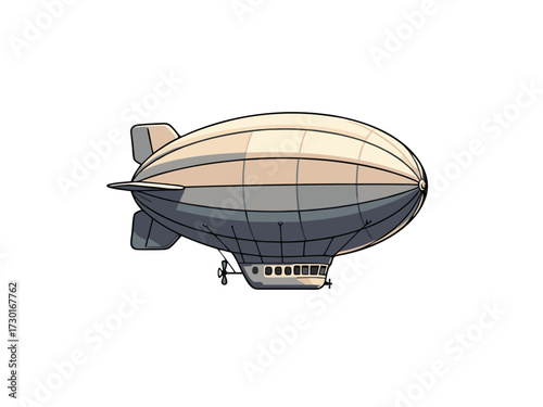 Aerial Pixel Art Blimp Illustration in Pale Grey and Deep Shadows Isolated on White Background