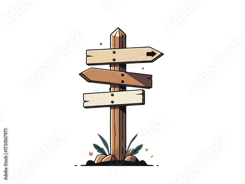 Pixel Art Wooden Signpost with Arrow Signs on White Background Directional Pixelated Sign Post with Pointing Arrows Indie Game Asset