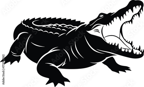 PrintAlligator illustration, crocodile drawing, reptile sketch, wild animal art, predator teeth, dangerous wildlife, ferocious reptile, black white artwork, detailed scales, fierce jaws