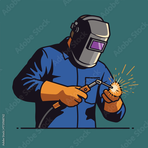 Welder sparks flash