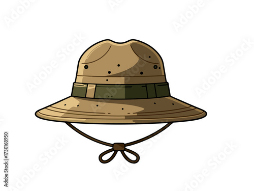 Beige Pith Helmet with Green Band Pixel Art on White Background
