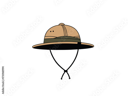 Cartoon Pith Helmet Illustration with Tan Color Palette on a White Background