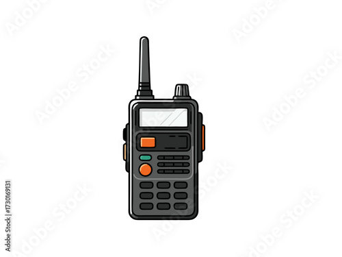 Gray Walkie Talkie Illustration on White Background Communication Device with Buttons and Display Portable Radio Transceiver for Emergency