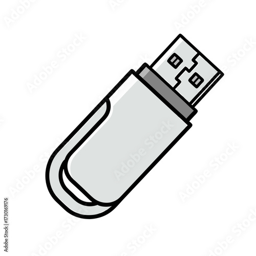 Isolated White Flash Drive on White Background Data Storage Device Computer Peripheral Minimalist Design with Clean Lines Modern Technology