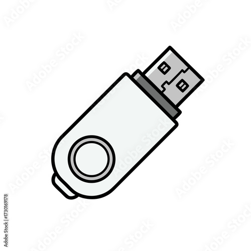 White Flash Drive with Silver Connector on White Background Isolated Pixel Art Style