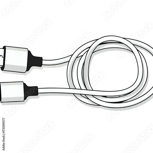 White Power Cord Vector Illustration Isolated on White Background