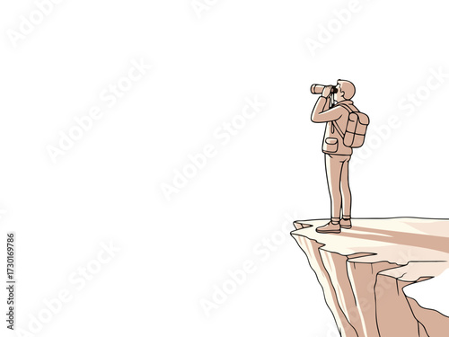 Person Standing on a Cliff Edge with Binoculars in a Minimalist Style Vector Illustration on a Transparent Background