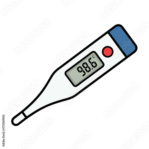 Digital Thermometer Displaying Normal Body Temperature on White Background Flat Vector Icon Illustration