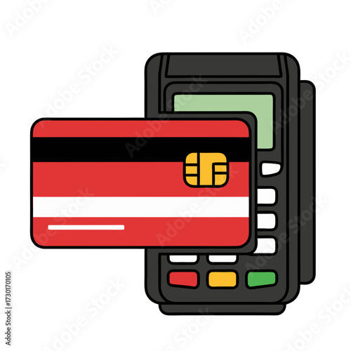 Red Credit Card on Gray Card Reader Vector on White Background