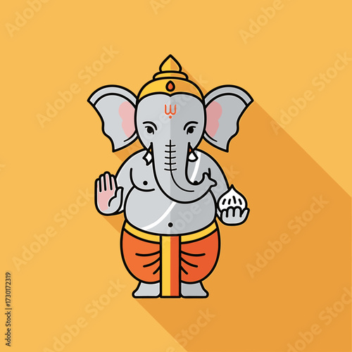 A stylized illustration of the Hindu deity Ganesha, depicted with a long shadow.