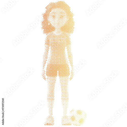 Halftone dots pattern gradient of A Soccer player woman athlete with the ball  in gradient