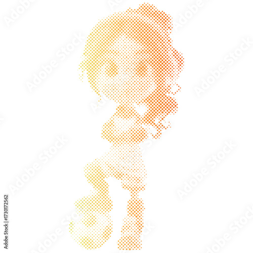 Halftone dots pattern gradient of A Soccer player woman athlete with the ball  in gradient