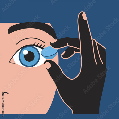 Cartoon illustration of a person putting in a contact lens