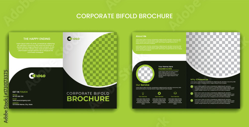 Green corporate bifold brochure template design