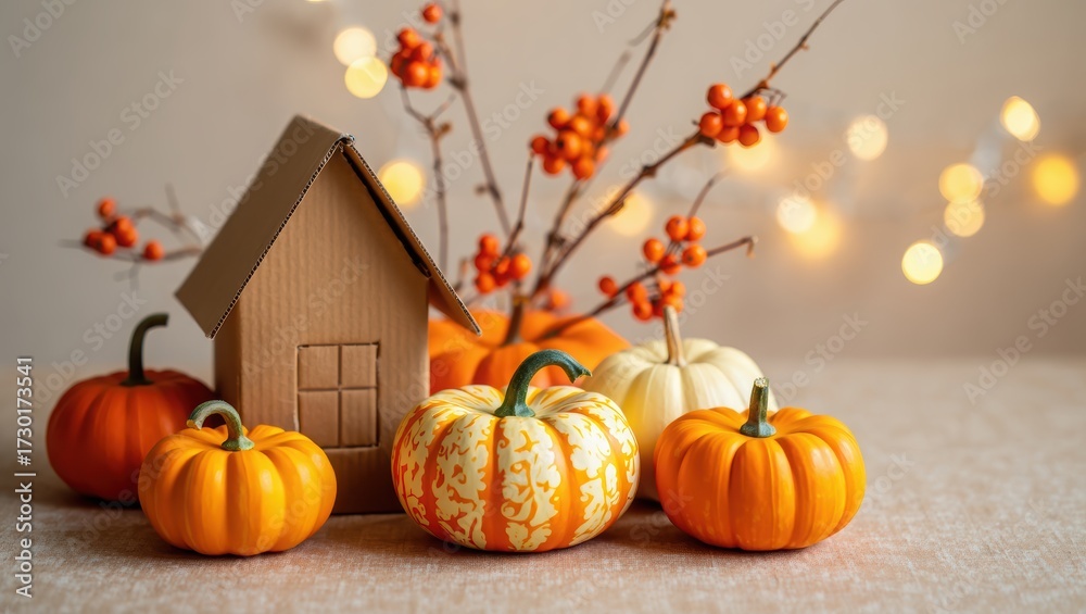Obraz premium Happy Thanksgiving Day Background with pumpkins and autumn leaves Holiday Autumn festival scene, Fall, Harvest. holiday themed designs greeting cards, and social media posts. High quality photo