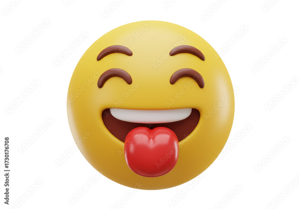 Fototapeta premium Yellow emoji with tongue out PNG illustration isolated on transparent background for social media and design projects