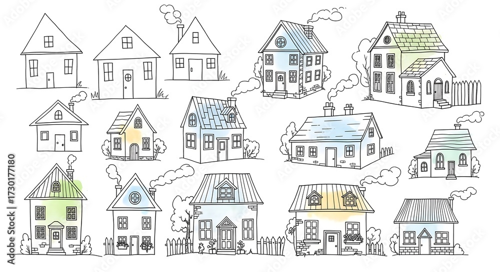 Naklejka premium house real estate drawing doodle colourful 
