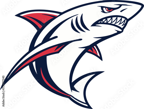 Esport gaming shark vector logo, aggressive mascot design with sharp teeth for team emblem. Shark character illustration for sport brand identity or streamer avatar.